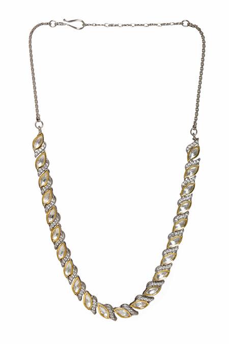 Buy_Ruby Raang_Silver Plated Leaf Cutwork Choker _Online_at_Aza_Fashions