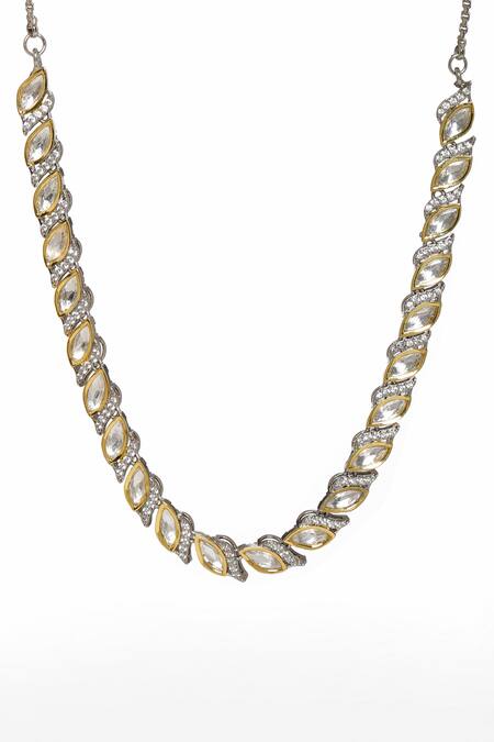 Shop_Ruby Raang_Silver Plated Leaf Cutwork Choker _Online_at_Aza_Fashions