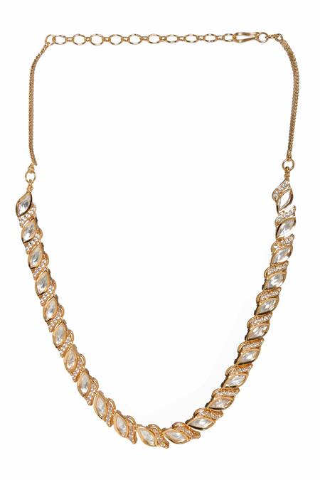 Buy_Ruby Raang_Gold Plated Leaflet Cutwork Embellished Choker _Online_at_Aza_Fashions