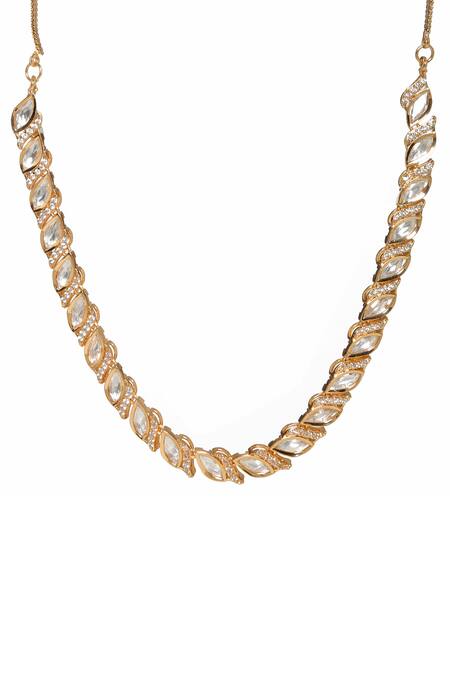 Shop_Ruby Raang_Gold Plated Leaflet Cutwork Embellished Choker _Online_at_Aza_Fashions