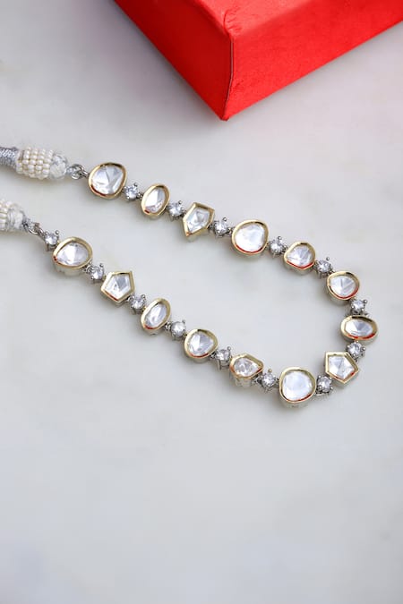 Shop_Ruby Raang_Silver Plated Abstract Cutwork Choker _at_Aza_Fashions