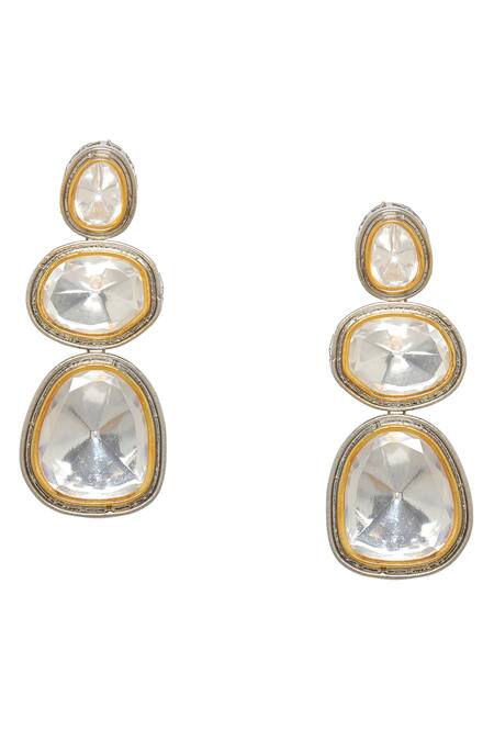 Ruby Raang_Silver Plated Stones Geometric Kundan Earrings _Online_at_Aza_Fashions