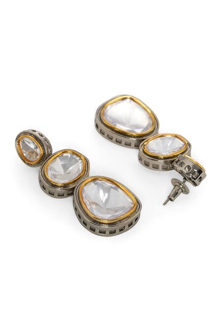 Buy Ruby Raang Silver Plated Stones Geometric Kundan Earrings Online at Aza Fashions Buy_Ruby Raang_Silver Plated Stones Geometric Kundan Earrings _Online_at_Aza_Fashions