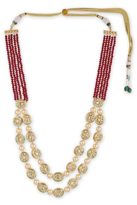Buy Ruby Raang Red Kundan Embellished Layered Long Necklace Online at Aza Fashions Buy_Ruby Raang_Red Kundan Embellished Layered Long Necklace _Online_at_Aza_Fashions