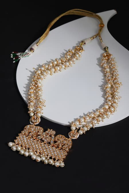 Shop Ruby Raang Gold Plated Elephant Carved Pendant Necklace at Aza Fashions Shop_Ruby Raang_Gold Plated Elephant Carved Pendant Necklace _at_Aza_Fashions