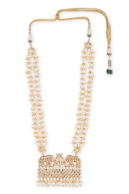 Shop Ruby Raang Gold Plated Elephant Carved Pendant Necklace Online at Aza Fashions Shop_Ruby Raang_Gold Plated Elephant Carved Pendant Necklace _Online_at_Aza_Fashions