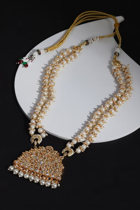 Shop Ruby Raang Gold Plated Heritage Carved Pendant Necklace at Aza Fashions Shop_Ruby Raang_Gold Plated Heritage Carved Pendant Necklace _at_Aza_Fashions