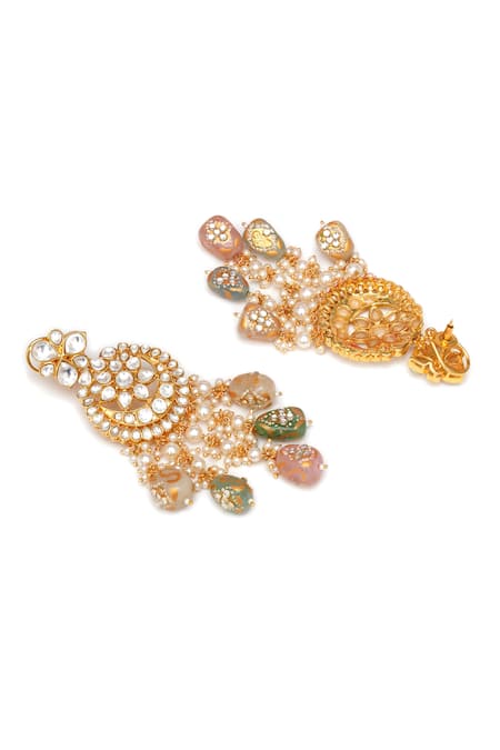 Ruby Raang Gold Plated Pearls, Stones, Gota Chand Noor Kundan And Embellished Jewellery Set Online at Aza Fashions Ruby Raang_Gold Plated Pearls, Stones, Gota Chand Noor Kundan And Embellished Jewellery Set _Online_at_Aza_Fashions