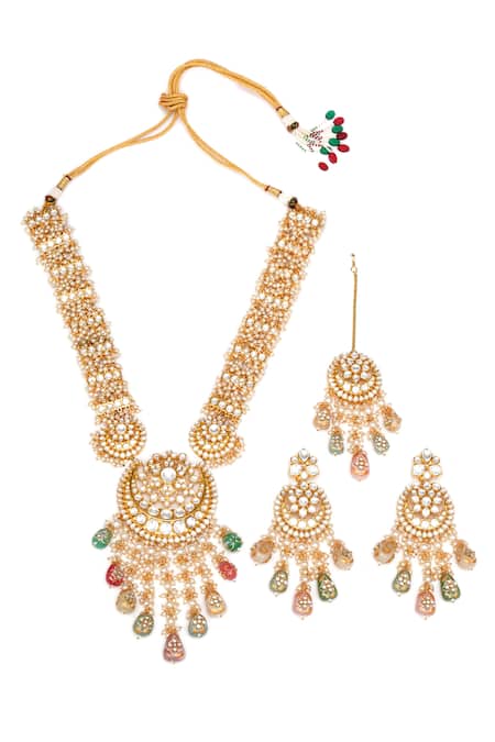 Buy Ruby Raang Gold Plated Pearls, Stones, Gota Chand Noor Kundan And Embellished Jewellery Set Online at Aza Fashions Buy_Ruby Raang_Gold Plated Pearls, Stones, Gota Chand Noor Kundan And Embellished Jewellery Set _Online_at_Aza_Fashions