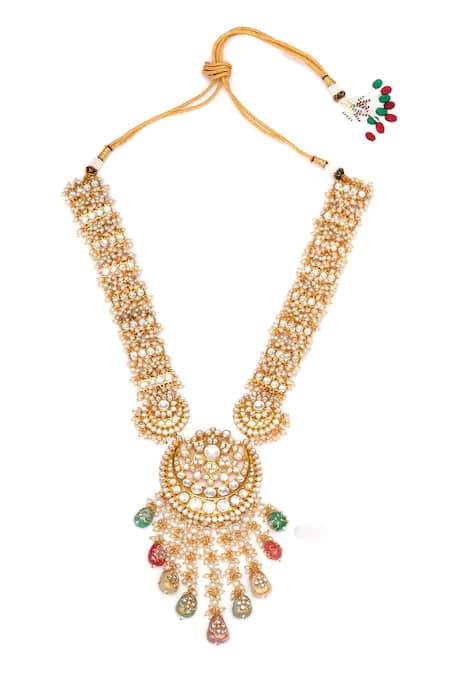 Ruby Raang Gold Plated Pearls, Stones, Gota Chand Noor Kundan And Embellished Jewellery Set at Aza Fashions Ruby Raang_Gold Plated Pearls, Stones, Gota Chand Noor Kundan And Embellished Jewellery Set _at_Aza_Fashions