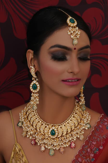 Ruby Raang Gold Plated Kundan Bahar And Stone Embellished Jewellery Set 