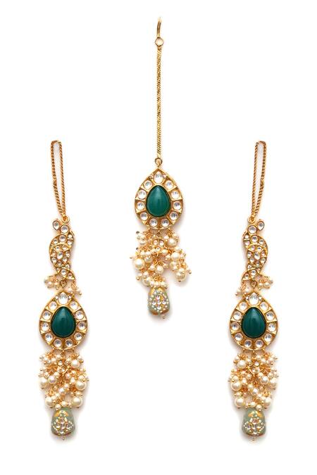 Ruby Raang_Gold Plated Pearls, Stones Bahar Kundan And Embellished Jewellery Set_at_Aza_Fashions