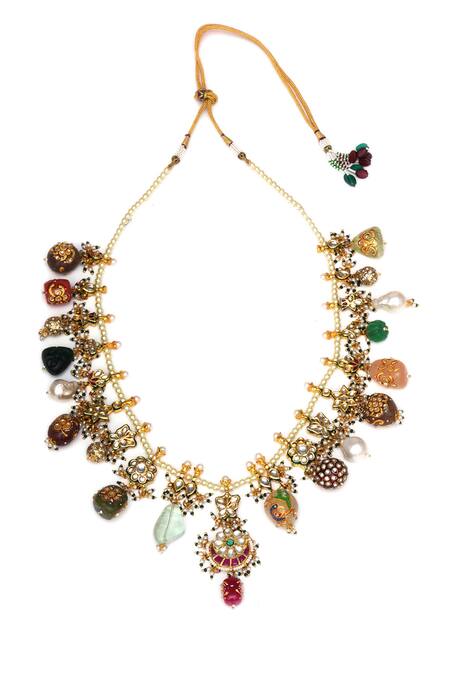 Ruby Raang_Gold Plated Pearls, Stones Chand Shabnam Kundan And Embellished Jewellery Set_at_Aza_Fashions