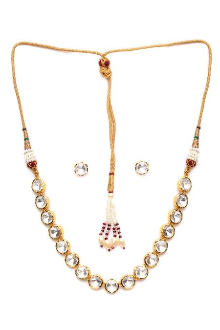 Shop Ruby Raang Gold Plated Imitation Diamonds Helix Kundan Choker With Studs Online at Aza Fashions Shop_Ruby Raang_Gold Plated Imitation Diamonds Helix Kundan Choker With Studs _Online_at_Aza_Fashions