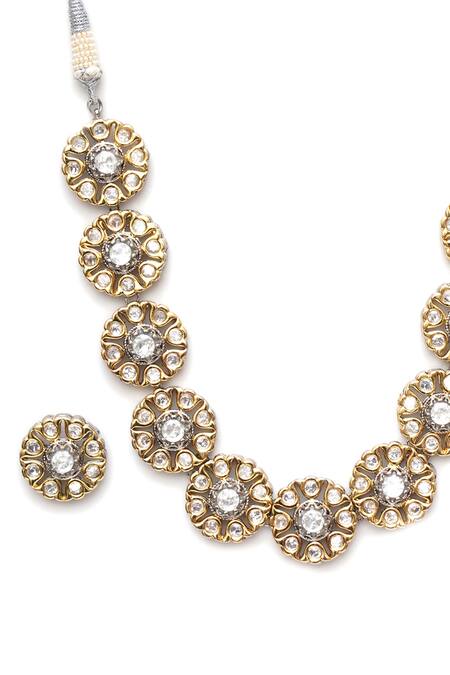 Buy Ruby Raang Silver Plated Imitation Diamonds Petal Bloom Kundan Choker With Studs Online at Aza Fashions Buy_Ruby Raang_Silver Plated Imitation Diamonds Petal Bloom Kundan Choker With Studs _Online_at_Aza_Fashions