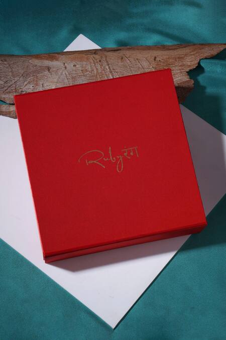 Ruby Raang_Green Stones, Cut Work Embellished Layered Long Necklace With Kundan Studs _at_Aza_Fashions