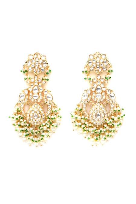 Buy Ruby Raang Gold Plated Pearls, Stones Kundan Chand Earrings Online at Aza Fashions Buy_Ruby Raang_Gold Plated Pearls, Stones Kundan Chand Earrings _Online_at_Aza_Fashions