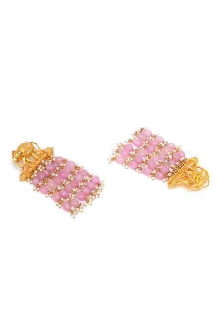 Buy_Ruby Raang_Pink Stones Elephant Motif Long Layered Danglers_Online_at_Aza_Fashions