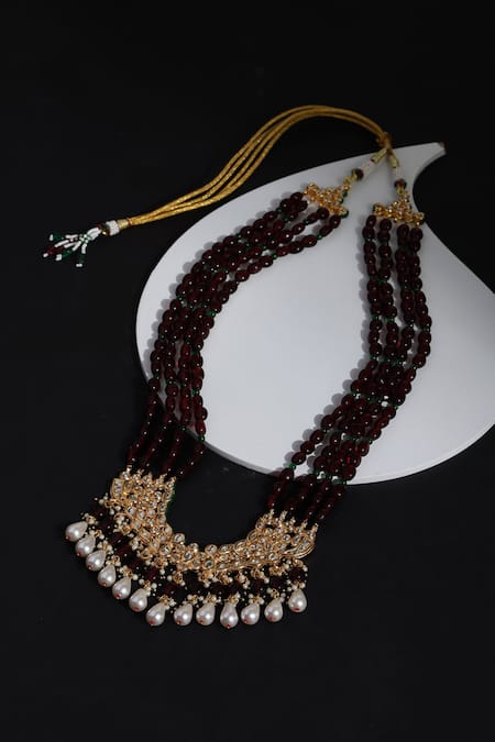 Shop Ruby Raang Maroon Kundan Studded Pendant Necklace at Aza Fashions Shop_Ruby Raang_Maroon Kundan Studded Pendant Necklace _at_Aza_Fashions