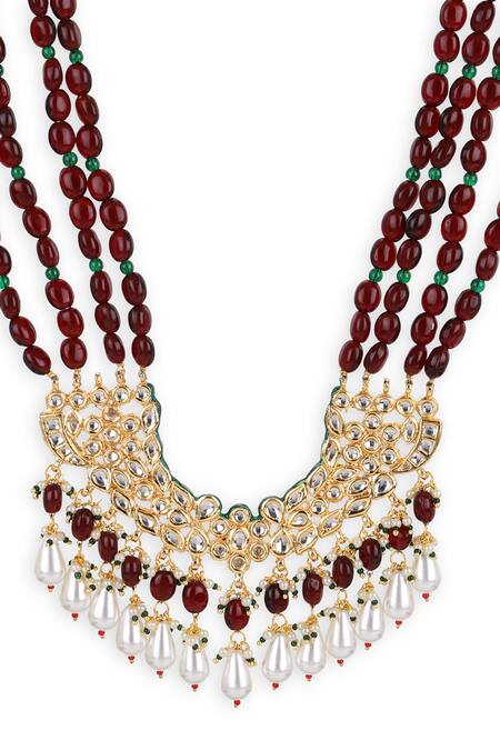 Ruby Raang Maroon Kundan Studded Pendant Necklace Online at Aza Fashions Ruby Raang_Maroon Kundan Studded Pendant Necklace _Online_at_Aza_Fashions
