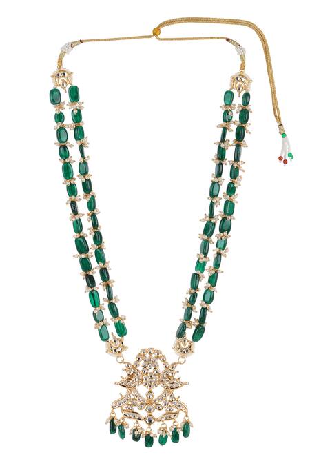Buy Ruby Raang Green Floral Carved Pendant Necklace Online at Aza Fashions Buy_Ruby Raang_Green Floral Carved Pendant Necklace _Online_at_Aza_Fashions