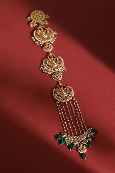 Shop Ruby Raang Gold Plated Kundan And Bead Embellished Braid at Aza Fashions Shop_Ruby Raang_Gold Plated Kundan And Bead Embellished Braid _at_Aza_Fashions