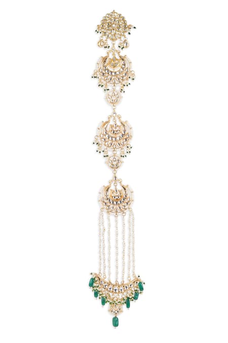 Ruby Raang Gold Plated Kundan And Bead Embellished Braid Online at Aza Fashions Ruby Raang_Gold Plated Kundan And Bead Embellished Braid _Online_at_Aza_Fashions