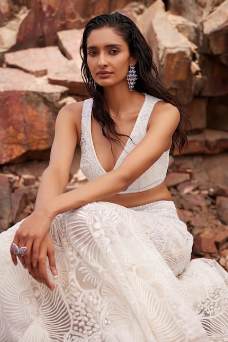 Mishru Ivory Tulle Sequins, Beads, Cut Work Giselle Embroidered Mermaid Skirt Set Online at Aza Fashions Mishru_Ivory Tulle Sequins, Beads, Cut Work Giselle Embroidered Mermaid Skirt Set _Online_at_Aza_Fashions