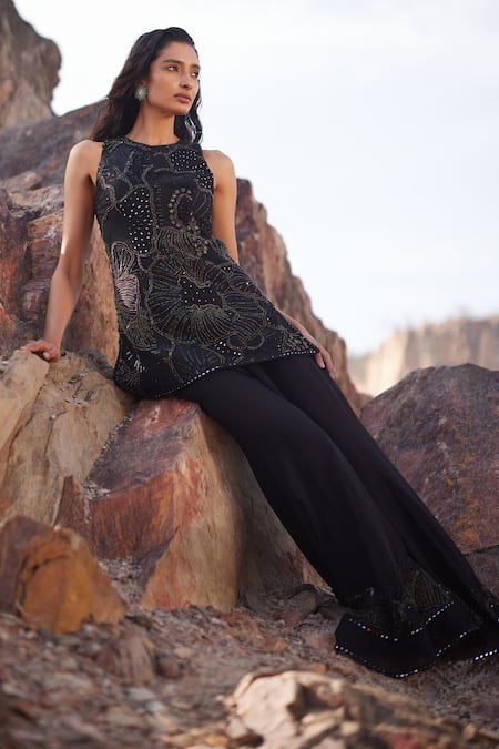 Mishru Raya Sea Embroidered Tunic & Flared Pant Set 