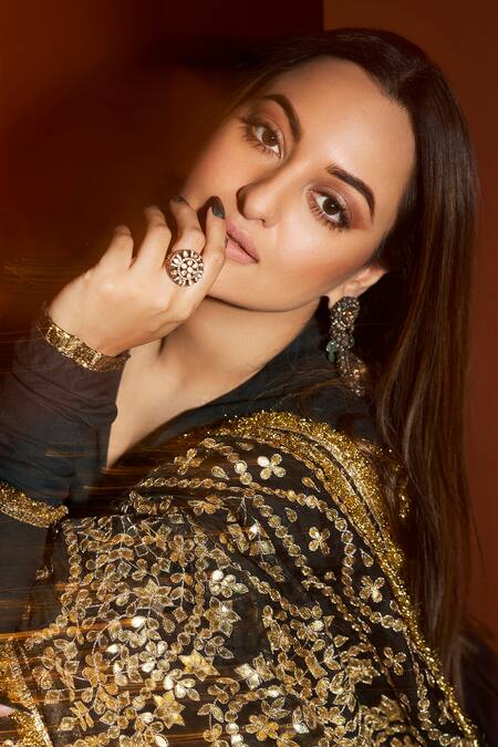 Itrh_Black Silk Organza, Cotton Satin, Net, Faani Embellished Anarkali Churidar Set _at_Aza_Fashions