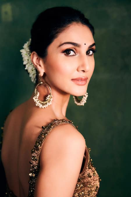 Itrh_Black Organza Pearls Scoop Neck Pitta Embellished Saree With Blouse _Online_at_Aza_Fashions