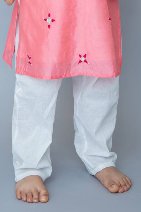 MI Dulce AN'YA_Coral Cotton, Chanderi, Silk Mirrors, Embroidery Kurta With Pant _Online_at_Aza_Fashions