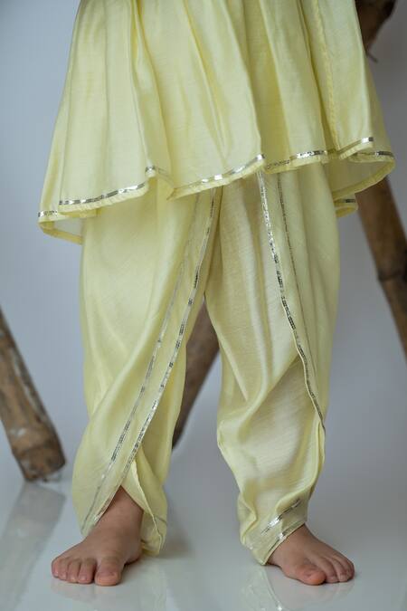 Buy MI Dulce AN'YA Yellow Handloom Cotton, Chanderi, Silk Embroidered Peplum Top With Dhoti Pant Online at Aza Fashions Buy_MI Dulce AN'YA_Yellow Handloom Cotton, Chanderi, Silk Embroidered Peplum Top With Dhoti Pant _Online_at_Aza_Fashions