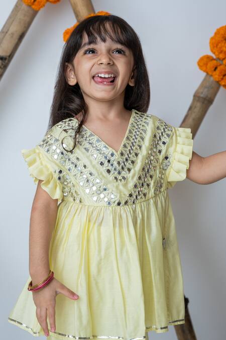 Shop MI Dulce AN'YA Yellow Handloom Cotton, Chanderi, Silk Embroidered Peplum Top With Dhoti Pant Online at Aza Fashions Shop_MI Dulce AN'YA_Yellow Handloom Cotton, Chanderi, Silk Embroidered Peplum Top With Dhoti Pant _Online_at_Aza_Fashions