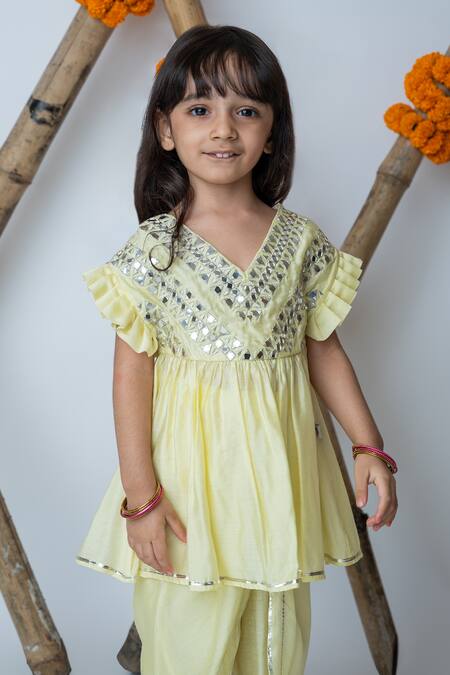 MI Dulce AN'YA Yellow Handloom Cotton, Chanderi, Silk Embroidered Peplum Top With Dhoti Pant at Aza Fashions MI Dulce AN'YA_Yellow Handloom Cotton, Chanderi, Silk Embroidered Peplum Top With Dhoti Pant _at_Aza_Fashions