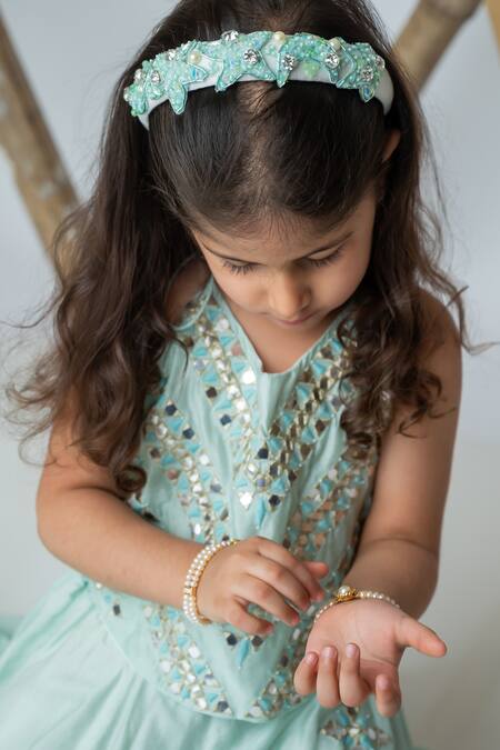 Buy MI Dulce AN'YA Green Handloom Cotton, Chanderi, Silk Mirrors Geometric Embroidered Lehenga Set Online at Aza Fashions Buy_MI Dulce AN'YA_Green Handloom Cotton, Chanderi, Silk Mirrors Geometric Embroidered Lehenga Set _Online_at_Aza_Fashions