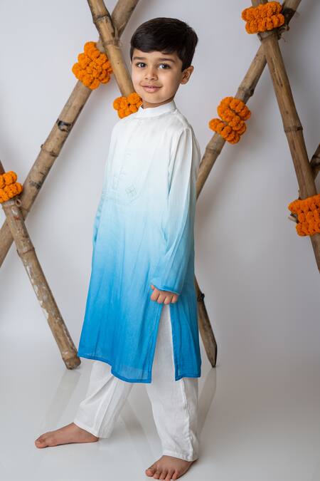 Shop MI Dulce AN'YA Blue Handloom , Chanderi, Silk, Ombre Handwoven Kurta With Pant Online at Aza Fashions Shop_MI Dulce AN'YA_Blue Handloom , Chanderi, Silk, Ombre Handwoven Kurta With Pant _Online_at_Aza_Fashions
