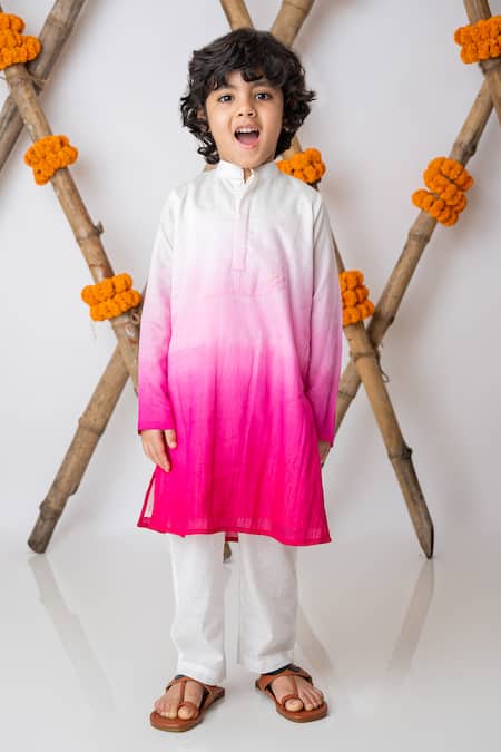 MI Dulce AN'YA_Fuchsia Handloom , Chanderi, Handwoven Ombre Kurta With Pant _Online_at_Aza_Fashions