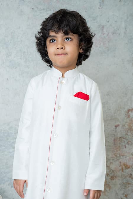 MI Dulce AN'YA_Ivory Handloom Cotton, Chanderi Handwoven Sherwani Set _Online_at_Aza_Fashions