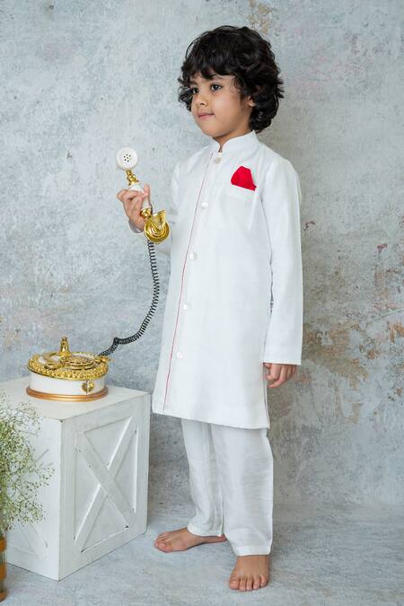 Buy_MI Dulce AN'YA_Ivory Handloom Cotton, Chanderi Handwoven Sherwani Set _Online_at_Aza_Fashions