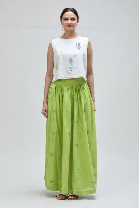 Buy_Ibai_White Cotton Embroidery Boat Neck Dove Top _Online_at_Aza_Fashions