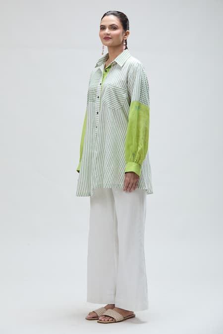 Buy Ibai Green Handloom Cotton Collared Barbet Woven Shirt Online at Aza Fashions Buy_Ibai_Green Handloom Cotton Collared Barbet Woven Shirt _Online_at_Aza_Fashions