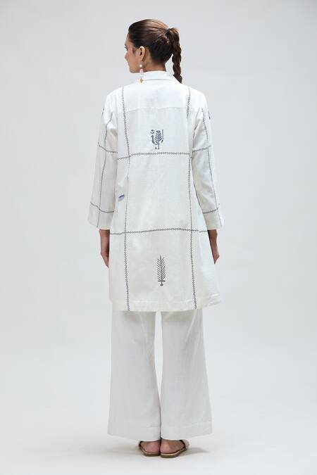 Shop_Ibai_White Handwoven Pure Cotton Embroidered Thread Collar Pelican Shirt _at_Aza_Fashions