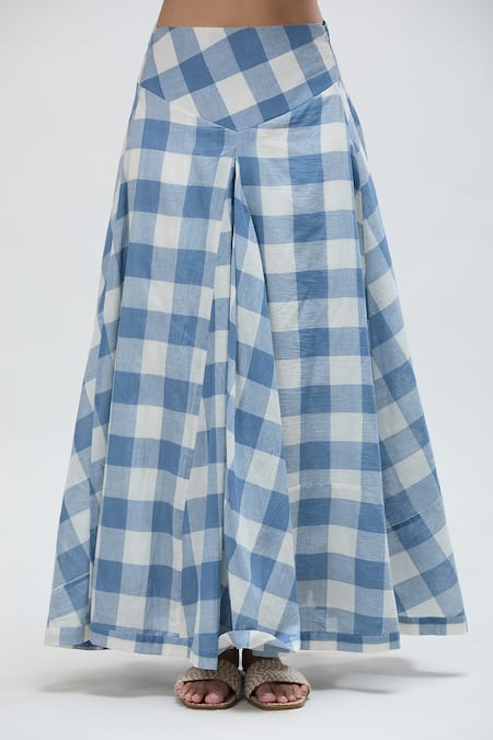 Buy Ibai Blue Handloom Cotton Jay Checkered Woven Long Skirt Online at Aza Fashions Buy_Ibai_Blue Handloom Cotton Jay Checkered Woven Long Skirt _Online_at_Aza_Fashions