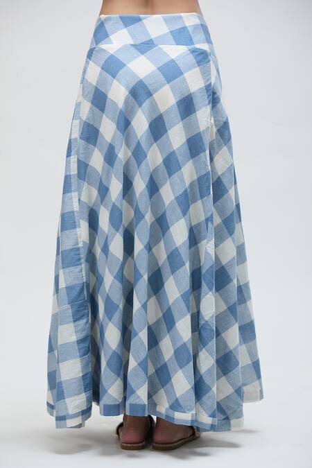 Shop Ibai Blue Handloom Cotton Jay Checkered Woven Long Skirt Online at Aza Fashions Shop_Ibai_Blue Handloom Cotton Jay Checkered Woven Long Skirt _Online_at_Aza_Fashions