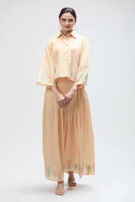 Ibai Love Bird Checkered Woven Long Skirt 