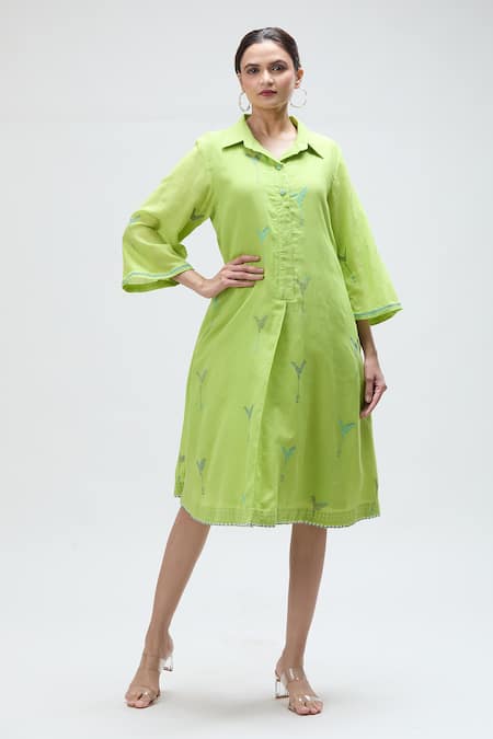 Ibai Parrot Embroidered Dress With Inner 