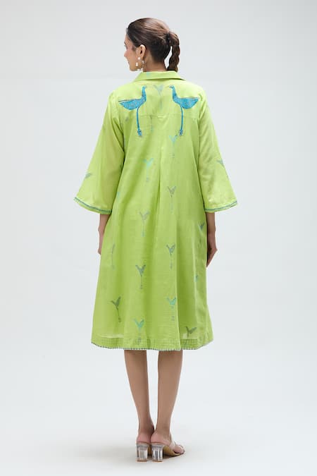 Ibai Parrot Embroidered Dress With Inner 