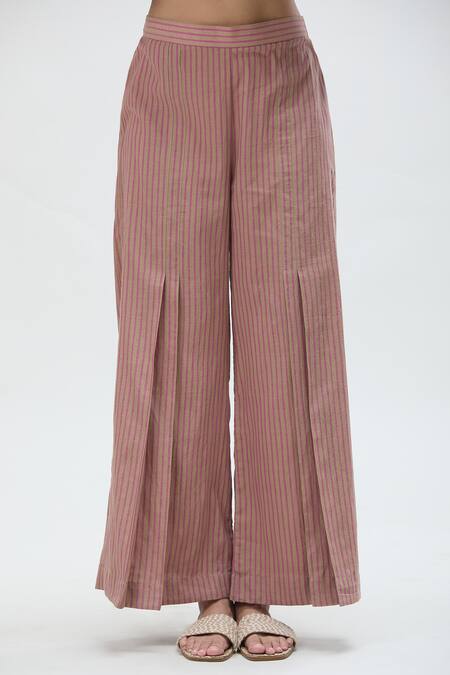 Ibai Beige Handloom Cotton Carolina Woven Striped Flared Pant Online at Aza Fashions Ibai_Beige Handloom Cotton Carolina Woven Striped Flared Pant _Online_at_Aza_Fashions