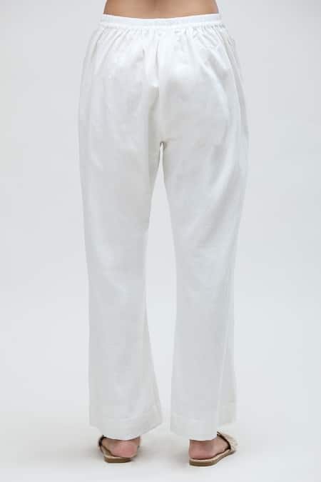 Ibai_White Handwoven Pure Cotton Solid Dove Flared Pant_Online_at_Aza_Fashions